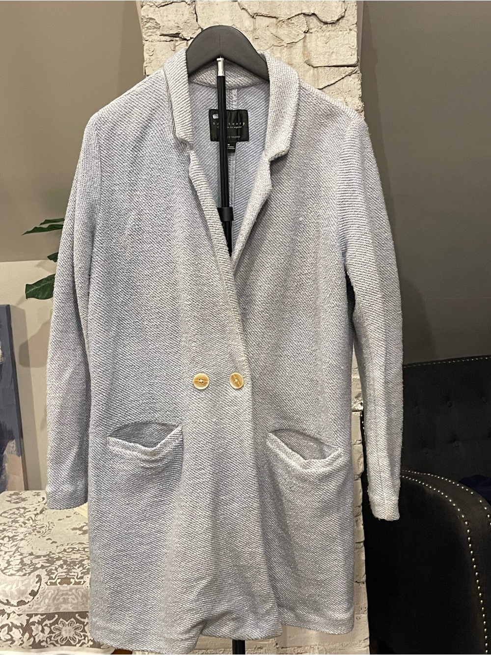 Sanctuary Light Gray Knit Blazer with Contrast Buttons